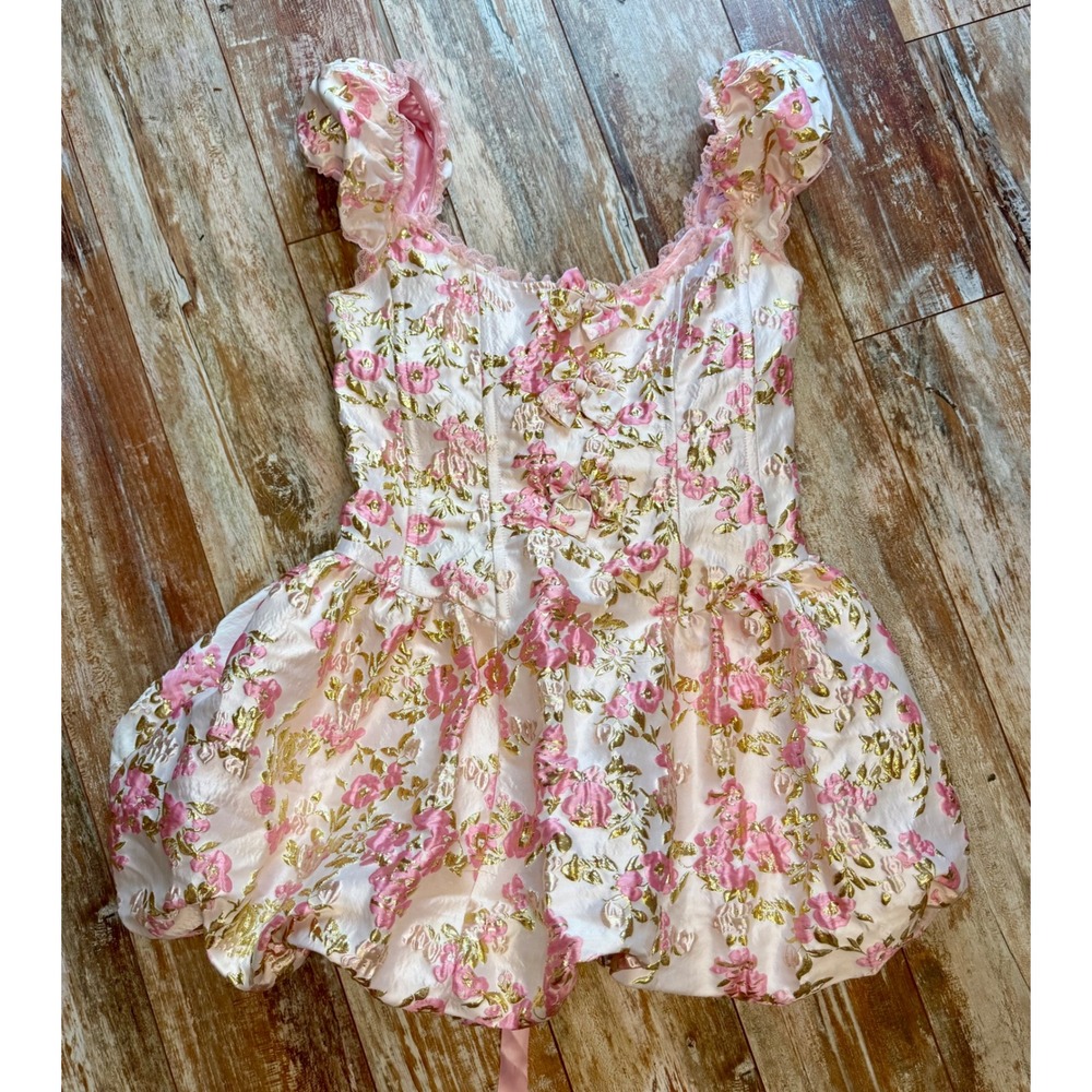 Sugar Thrillz Floral Fancies Corset Dress XXL Pink Gold Brocade Coquette
